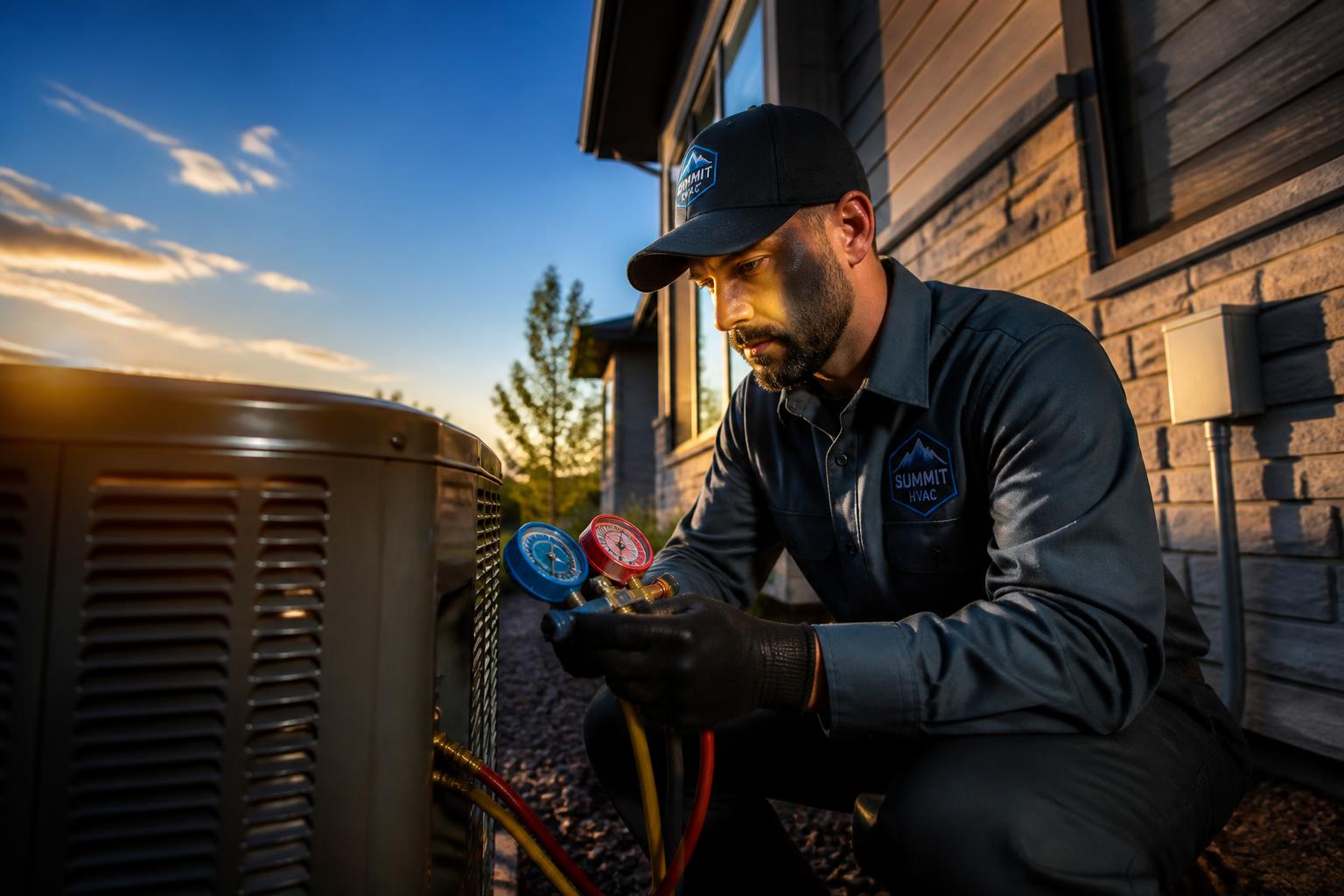 DOITALL HVAC technician servicing a residential condenser unit